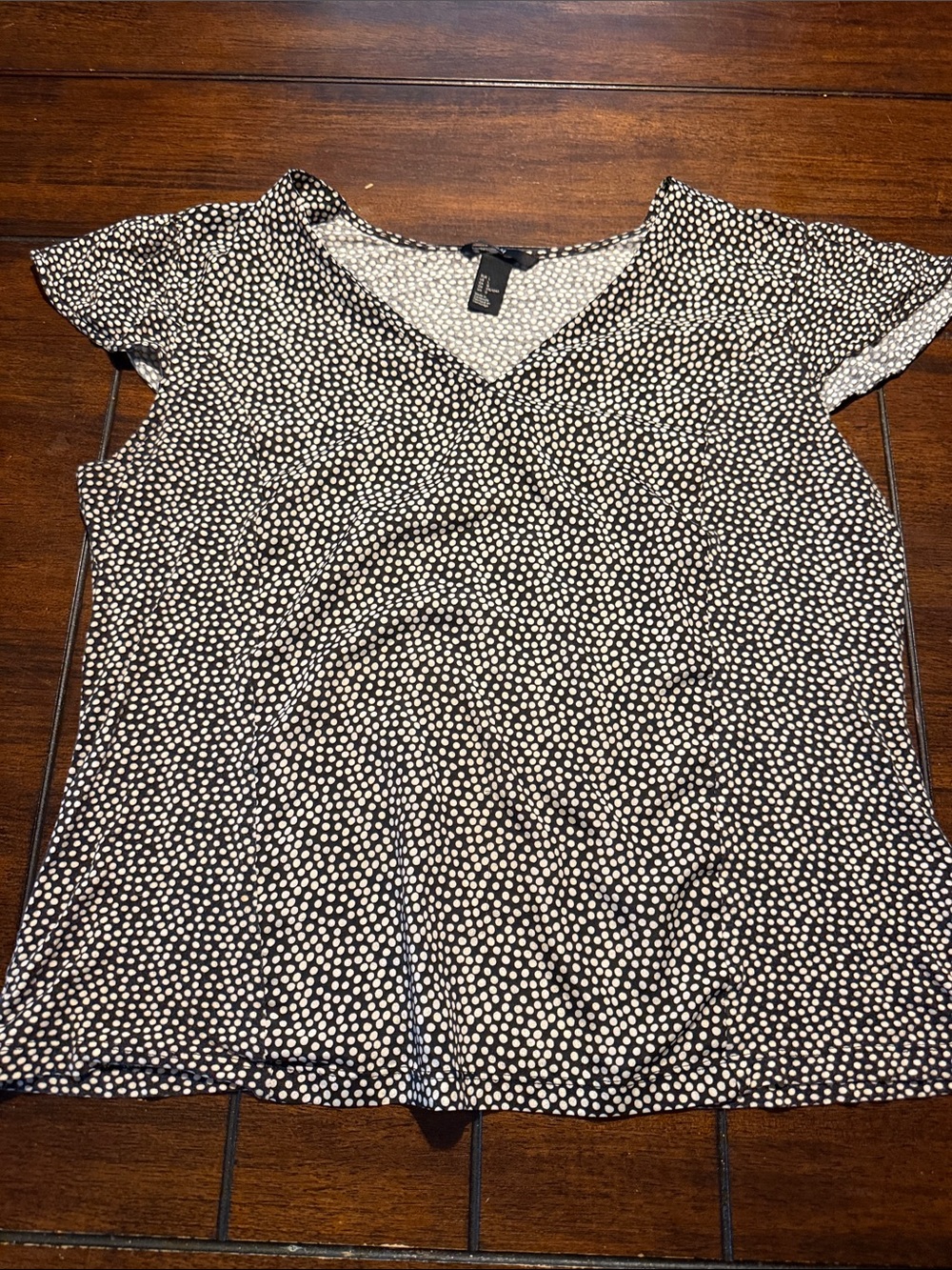 Black and White Polka Dot V-Neck Women's Top